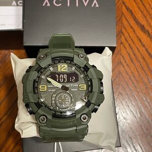Ativa Green Light Dual Time Military-Style Sport Watch 52mm